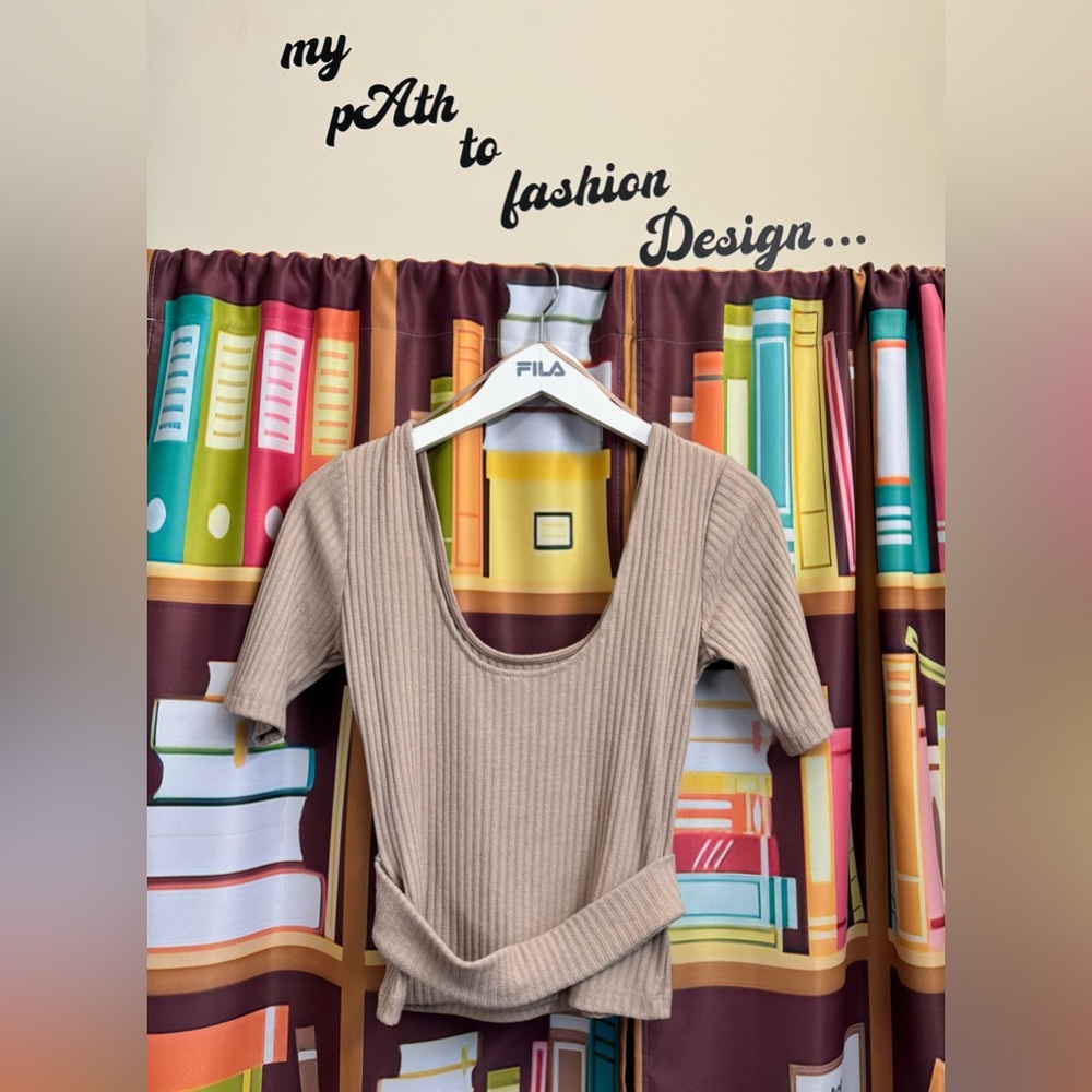 Beige Ribbed Knit Top with Belt - Picture 4 of 6